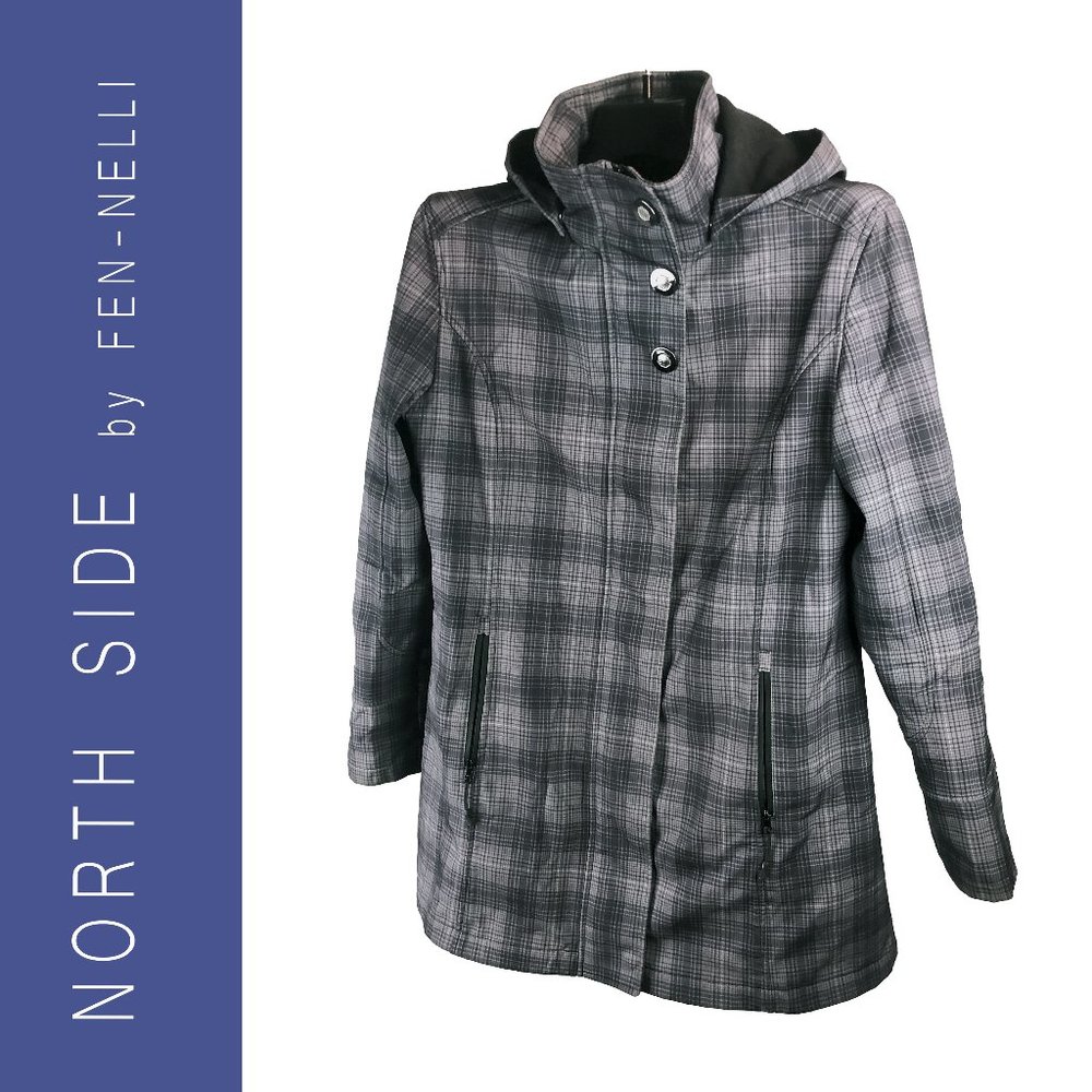North Side by Fen -Nelli Grey tweed patterned fully lined hooded jacket size 12